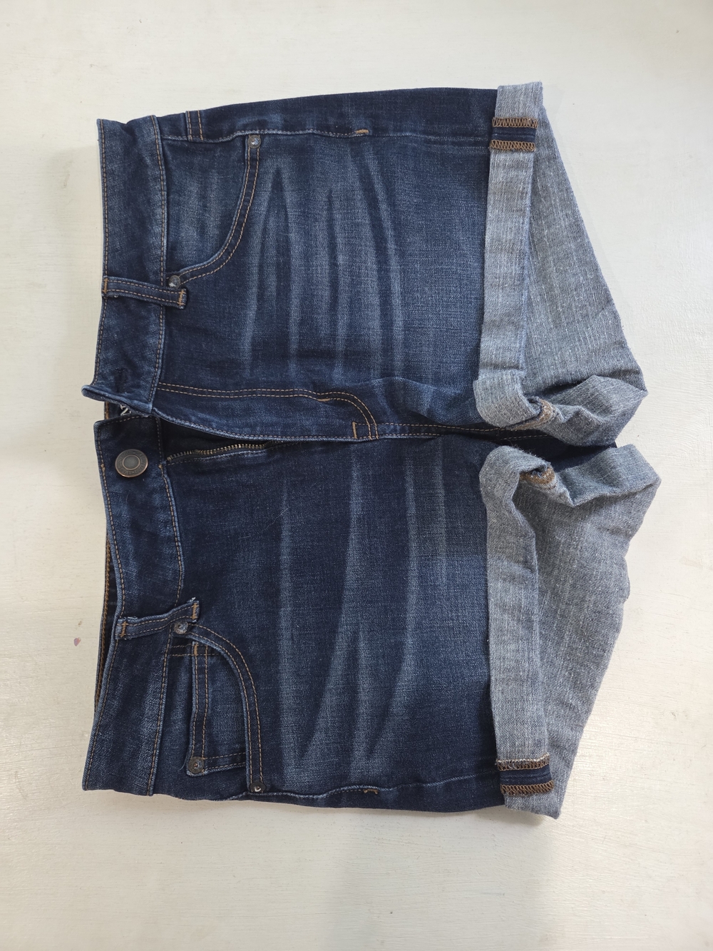 American Eagle Outfitters Dark Blue Denim Roll-Cuff Jean Shorts